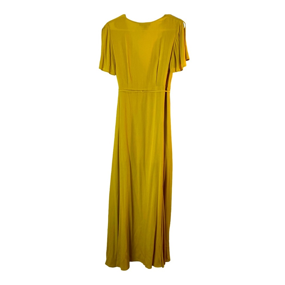 Lulus Golden Yellow Wrap Maxi Dress Flutter Sleeve Slit Size S